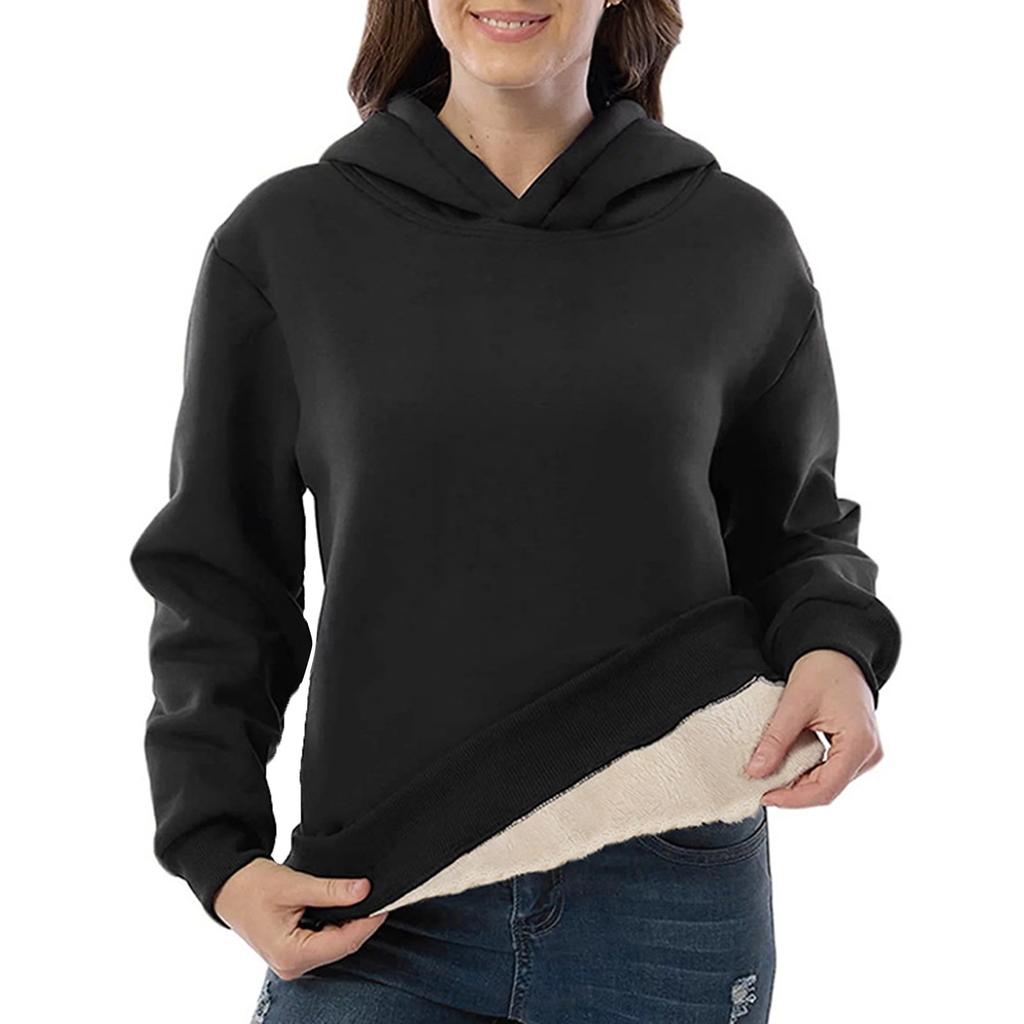 Women's Fashion Casual Long-sleeved Pullover Hooded Hooded Lamb Fleece Plus Fleece Warm Hoodie Hoodie Top
