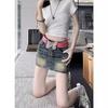 Women's High-Waist American Retro Embroidered Blue Denim A-Line Skirt - Slim Fit Summer Style