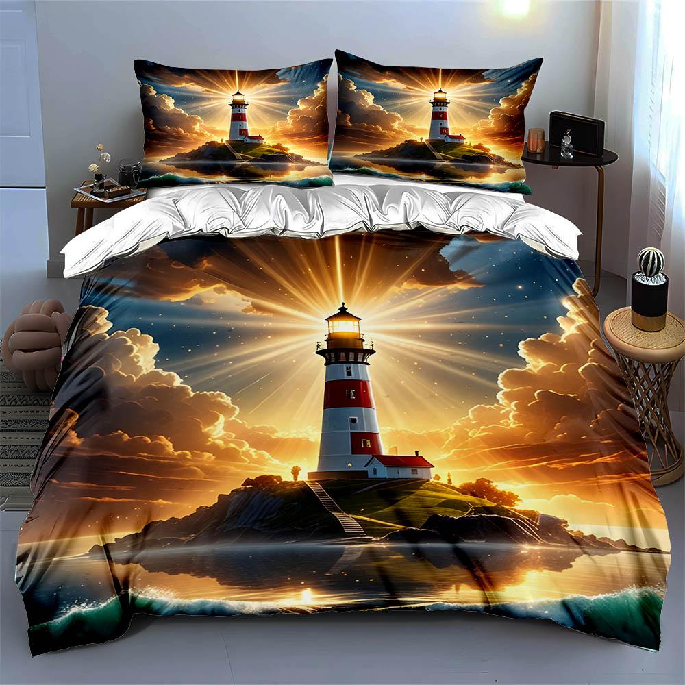 Lighthouse Sunset Scenery. Bedding Duvet Cover Sets Duvet Covers Pillowcases Gifts (1 * Duvet Cover 2 * Pillowcases, Without Duvet Insert)