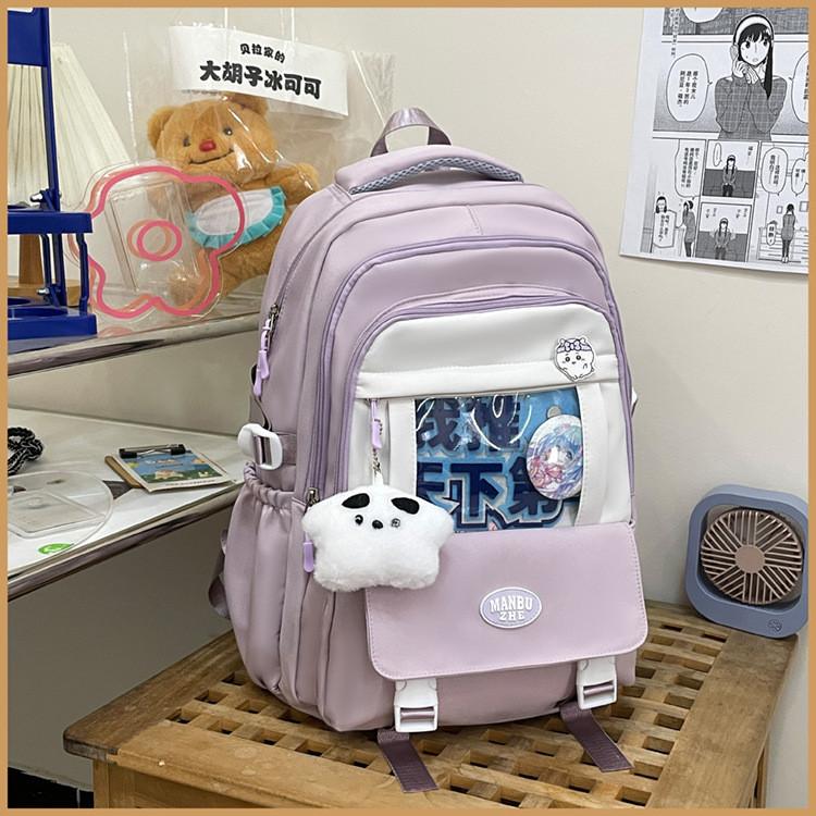 Backpack Solid Color Student Large Capacity Schoolbag Outdoor Leisure Travel Bag