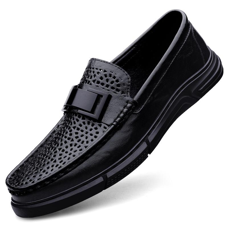 

Men s Patent Leather Loafers Business Shoes Hollowed Out and Breathable Men s Genuine Leather Casual Shoes Big Size 47 48 48