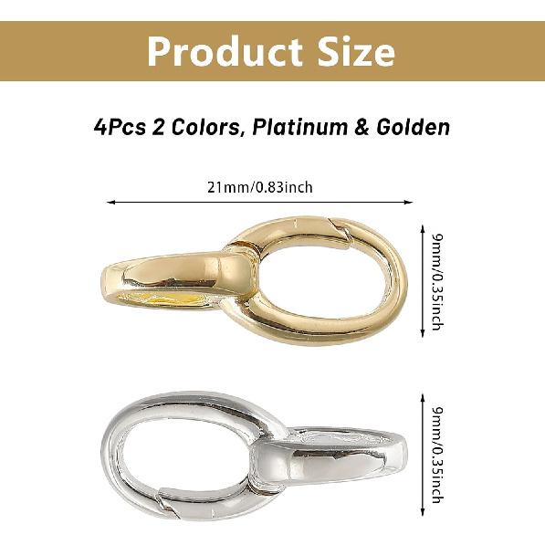 CHGCRAFT 4Pcs 2 Colors Brass Clasps Platinum Golden Charm Holder Pendant Flat Round Clasps Pendant Clasp for Necklace Jewelry Making Bracelet Clasps
