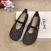 Stylish Mesh Rhinestone Catwalk Shoes Round Head Mary Jane Shoes Breathable Flat Ballet Single Shoes Women's Summer
