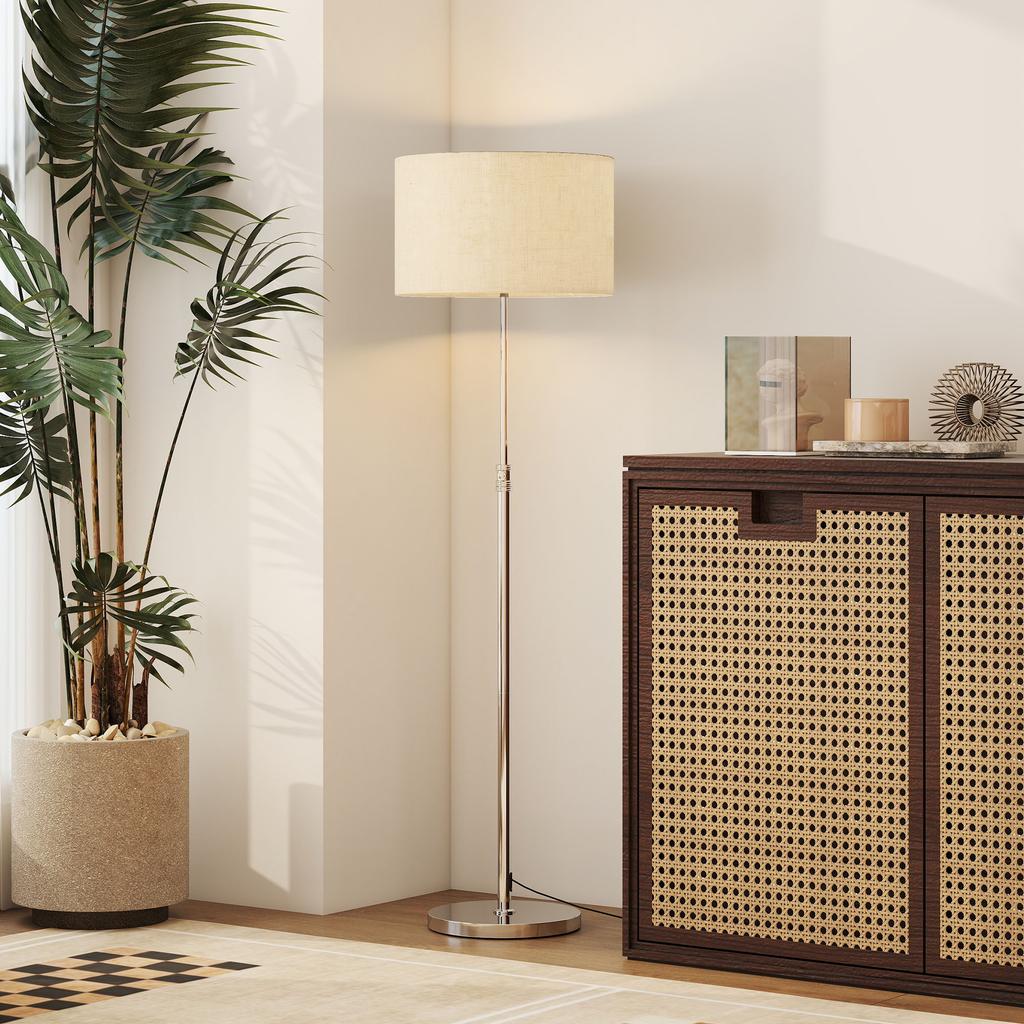 Floor Lamp Dimmable with Linen Shade E27 Height-adjustable Beige