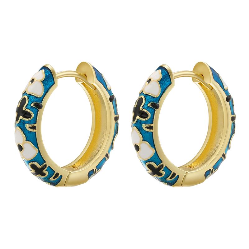 ZHUKOU Retro Little Daisy Hoop Earrings Gold Enamel Hoops Women Colorful Women Round Huggie Earrings VE843