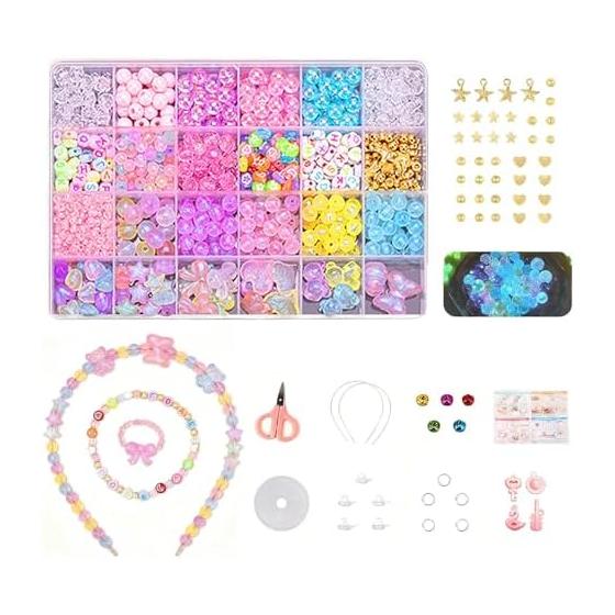 Bead Set Handicraft Kit Approximately 750 Pieces Bead Kit Girls Toys Accessory Kit Glitter Accessories Aqua Beads Children's Bracelet Necklace