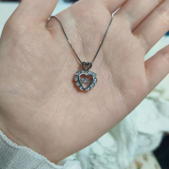 Women Necklace Pink Rhinestone Heart Pendant Adjustable Length Clavicle Necklace Valentines Day Anniversary Gift Wedding