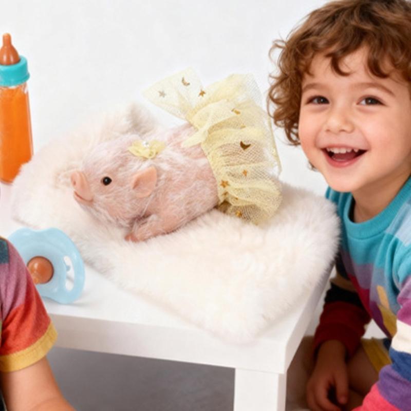 Pretend Play Piggy Toy With Baby Bottle Accessories Soft Silicones Yellow Outfit Educational Imaginative Kids Gift