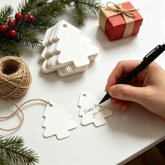 Small Paper Tags for Craft Projects 50Pcs Christmas Tree Gift with String, DIY Blank Customizable Wrapping Hanging Labels Holiday Wrapping,