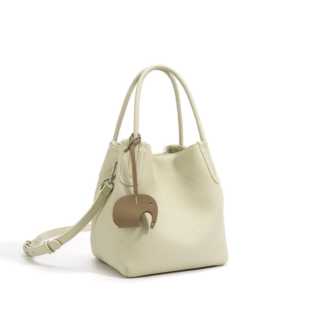 Style Textured Top Layer Cowhide Vegetable Basket Bag Simple And Versatile Mobile Phone Crossbody Bag Commuting Single Shoulder Bucket Bag
