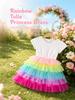 Rochie Tulle Curcubeu pentru Fete, cu Mânecă Scurtă, Stratificată, Tip Tort, Rochie Prințesă Tutu pentru Copii, Ținută Casual de Vară pentru Petrecere, Aniversare