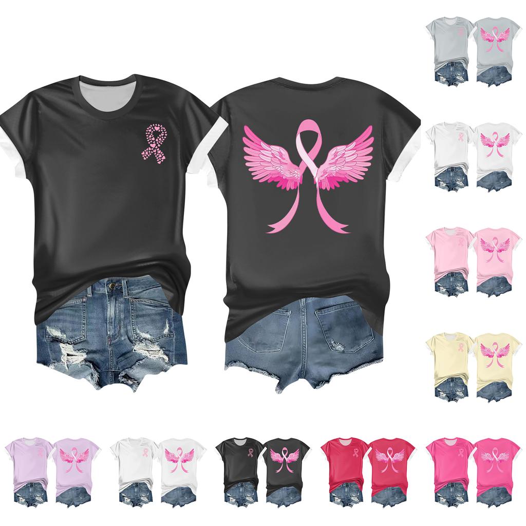 Women's Breast Ribbon Printed Casual Short Sleeve