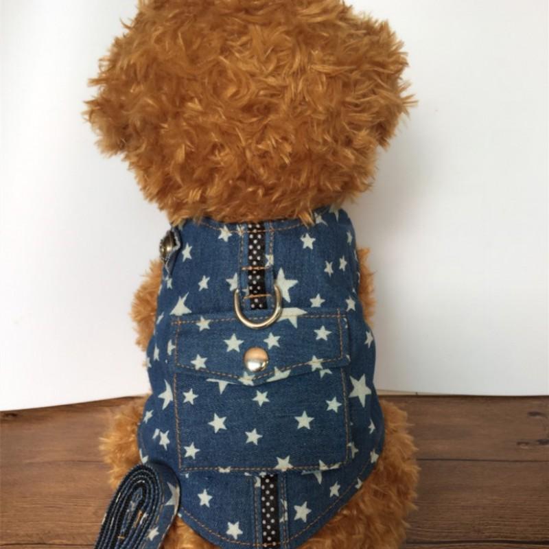 Adjustable Dog Harness With Chest Strap Leash Small Breeds Like Poodle Shih Tzu Chihuahua Denim Style Vest
