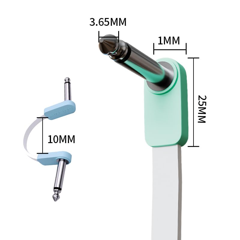 GIMI 10cm Color Patch Flat Cables for Guitar Effects 3 Cables, Space-Saving Pedals, L-L Type, 3-Pack (Green - Cables, 10cm)