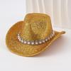 Unisex Western Cowboy Hat European and American Top Hat Accessories Three-dimensional Dot Diamond Pearl Round Belt