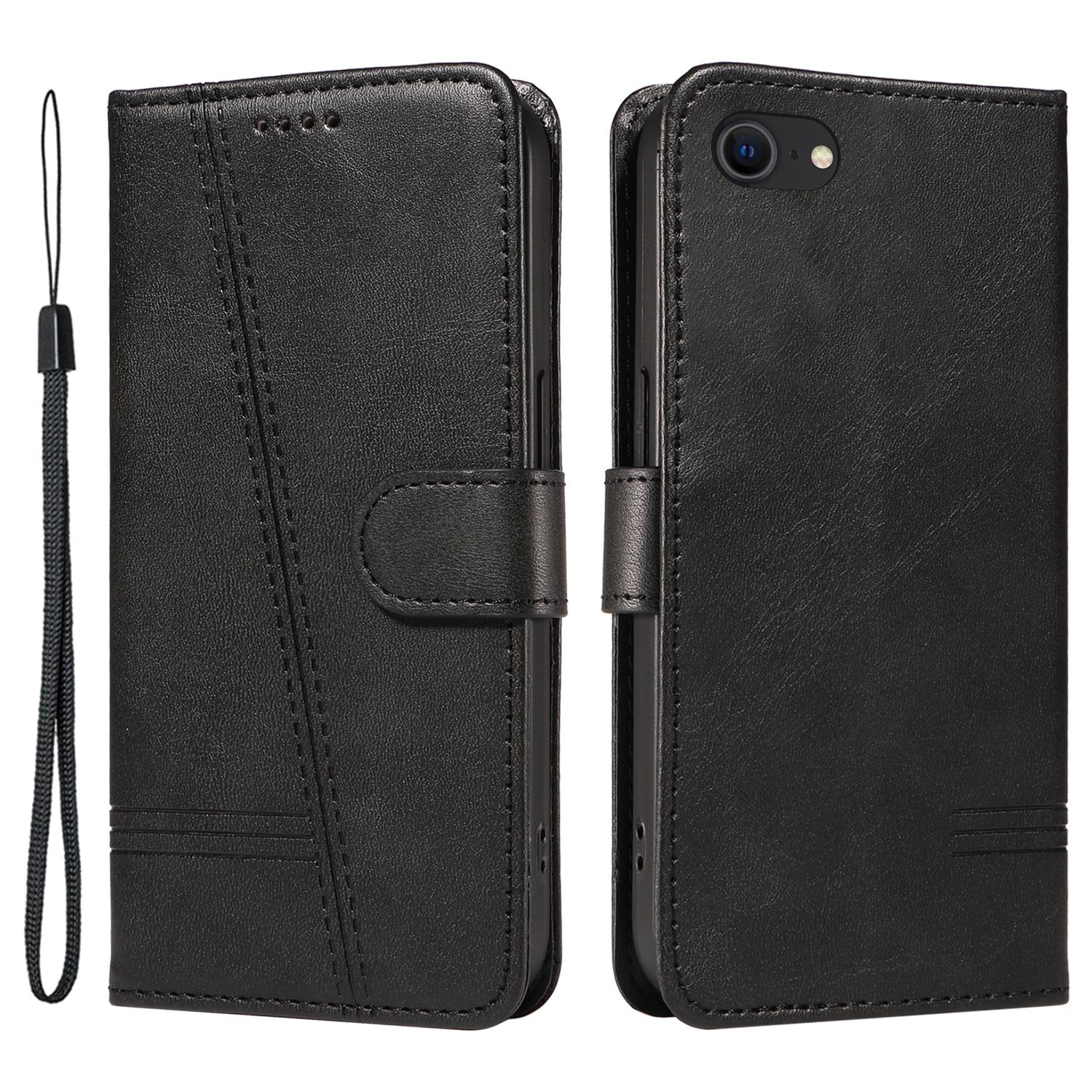 

Для iPhone 6/7/8/SE (2020)/СЕ (2022) Чехол для телефона с тиснением, обложка-кошелек из ПУ кожи с ремешком на запястье Black