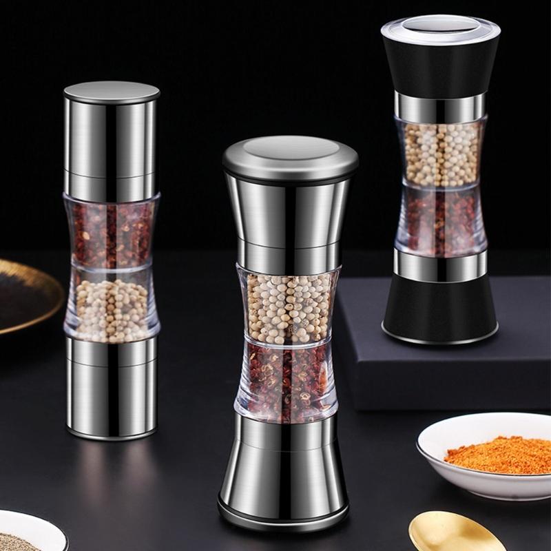 Double Head Manual Mill Seasoning Grinder Kitchen Gadget For Freshing Ground Pepper Salt And Spices At Dining Table