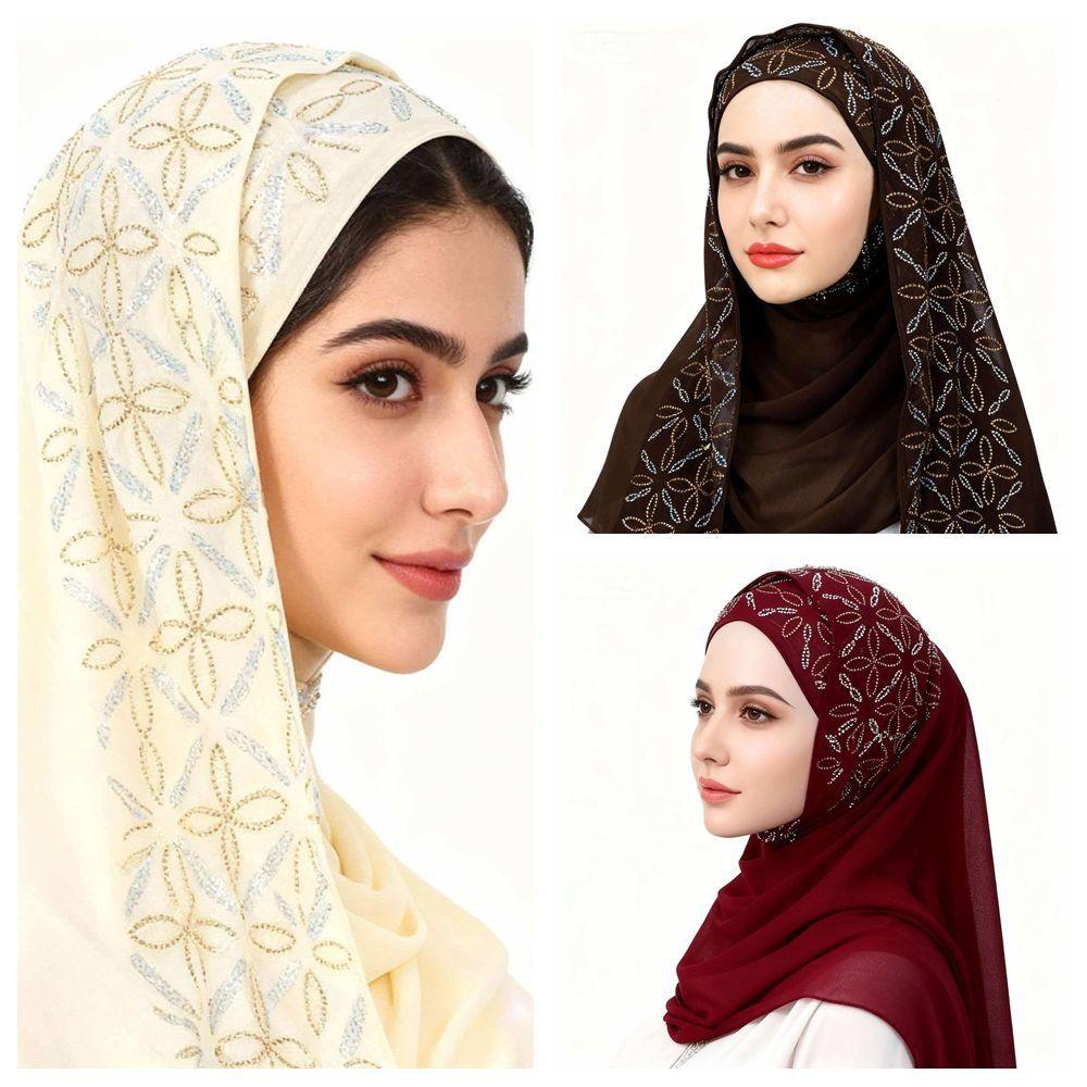 Nouveau Turban Musulman Instantané en Mousseline Respirant Couverture Complète Châle Islamique Froissé Couleurs Unies Head Wraps