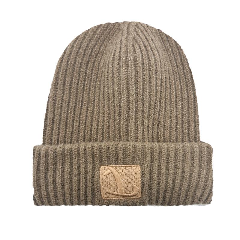 

Однотонная шапка из смесовой шерсти, женская зимняя вязаная утолщенная теплая шапка, большая эластичная шапка-бини, милая average size (56-58cm) хаки