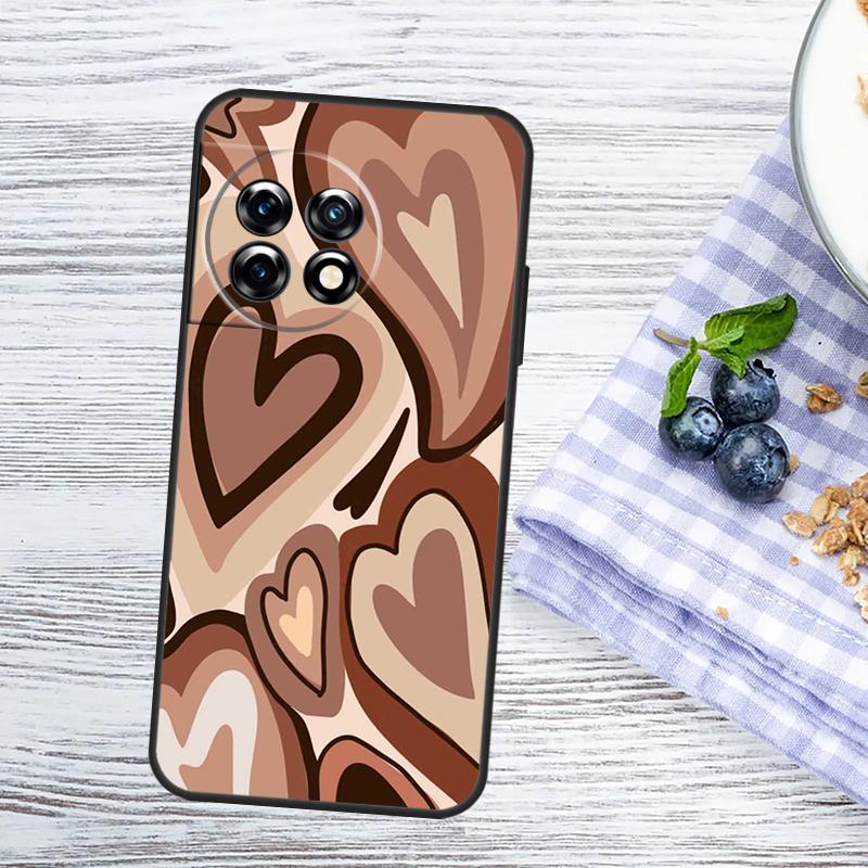 Brown Purple Hearts Swirl Pattern Case For OnePlus Nord 5 CE 3 4 Lite N20 N30 OnePlus 15 15R 13 13T 10T 10 11 12 12R 13R Cover