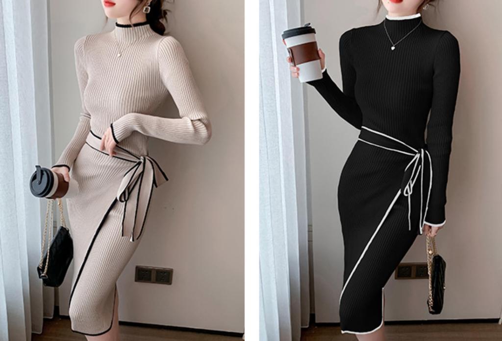 Morris coo Elegant Knit Tight Beautiful Long Slimming Perfect for Dates One Dress, Women's, Long, Fit, Black, Sleeves, Look, (JP, Alphabet, Size,