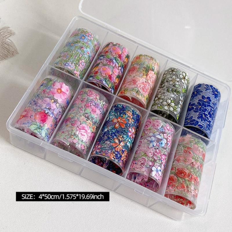 10 Rotoli Accessori Salone Unghie Carta Transfer Nail Art Floreale Primaverile Petalo e Foglia Decorazione Carina e Affascinante Antiaderente