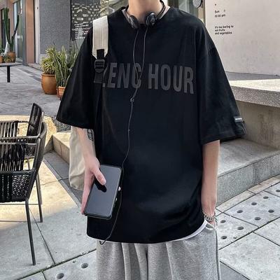 2024 New Short-Sleeved T-shirt Men's Ins Fashion Brand European and American Hip Hop Style Round Neck Bottoming Shirt Top Summer