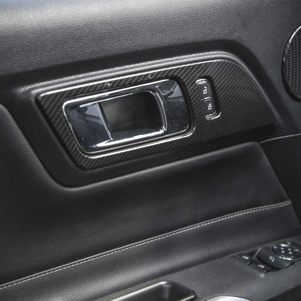 RT-TCZ Car Door Interior Handle Button Decoration Moulding Frame Cover Trim for Ford Mustang 2015 2016 2017 2018 2019 2020 2021(Carbon Fiber Veins)