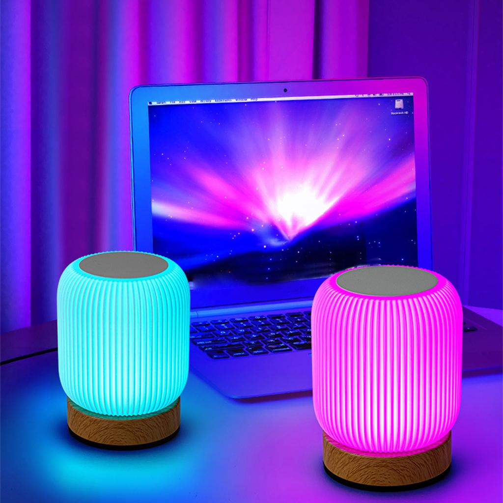 Wood Grain Touch Night Light Pat Table Lamp Bedroom Bedside Lamp Ambient Light With Built-In