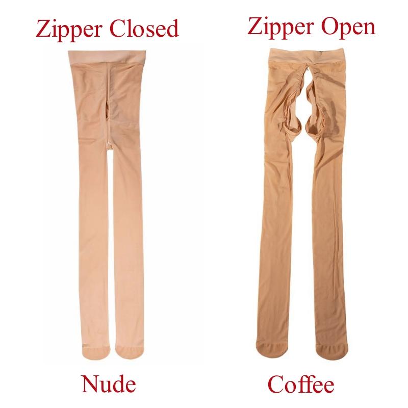 L Xl Plus Size 8D Ultra Thin Transparent Nylon Pantyhose Women Sexy Oil Shiny Zipper Open Crotch Tights Pole Dance Clubwear
