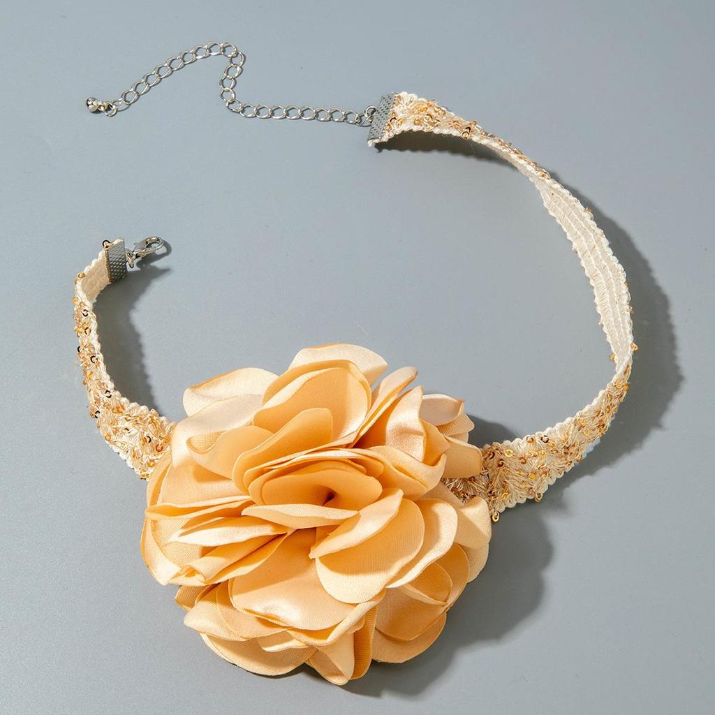 Cross Border Autumn New Sparkling Braided Rope Satin Flower Necklace Women's Jewelry Fashion Elegant Flower Necklace