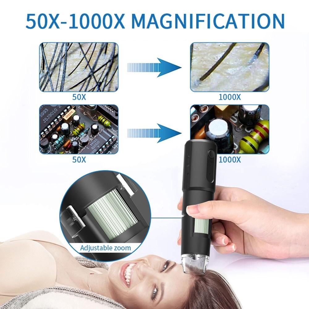 1000X HD Magnifier Digital Video Camera 8 LED Skin Detector Analyzer Wireless Portable Zoom Microscope