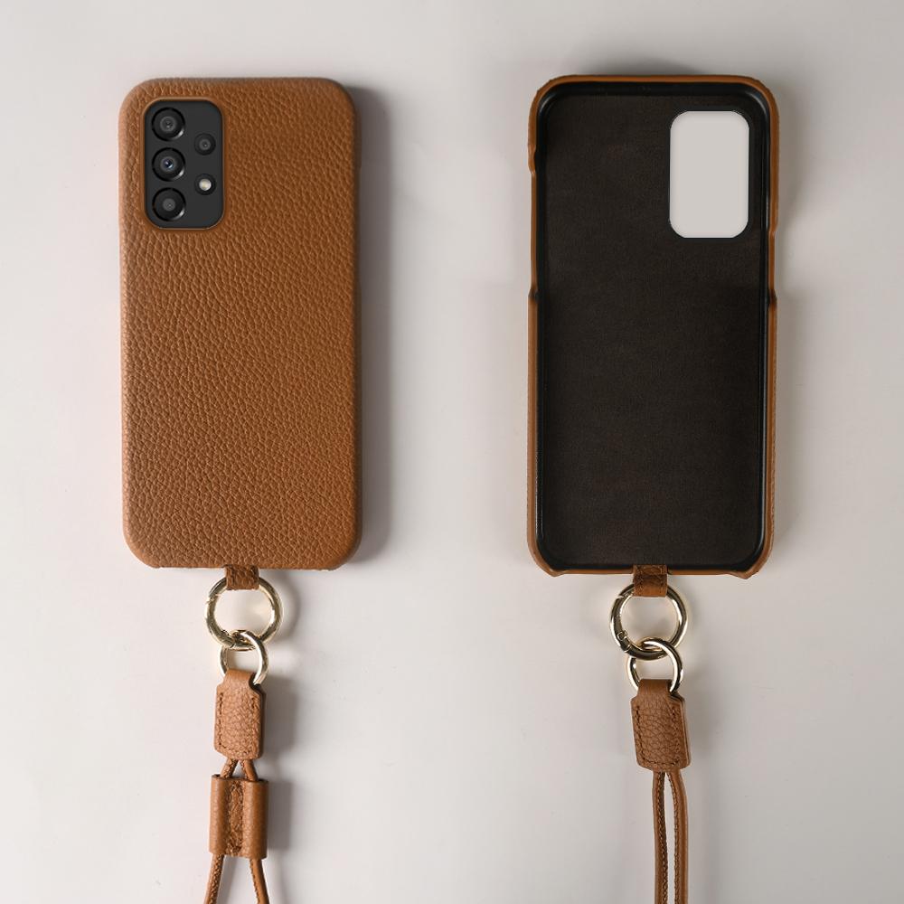 For Samsung Galaxy A33 5G Case with Lanyard Genuine Cow Leather PC Phone Back Cover