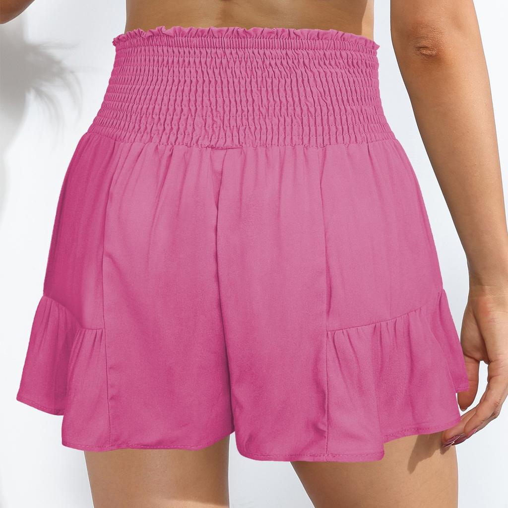 Buy Ladies Casual Large Solid Color Strapping Ruffle Wide Leg Shorts at ...