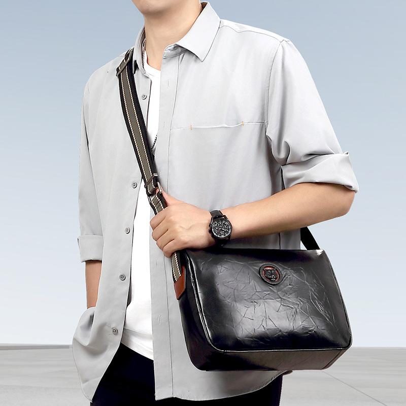 Men's Shoulder Bag Genuine Leather Casual Multi-functional Vertical Crossbody Bag Top Layer Cowhide Large Capacity Men's Bag