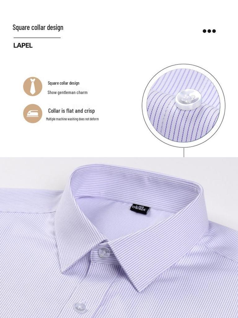 Men's Professional Striped Modal Long-Sleeve Shirt, Non-Iron, Casual Business Wear for Spring and Autumn