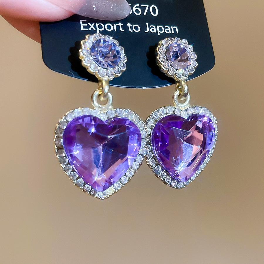 Inlaid Rhinestone Love Pendant Earrings for Women European and American Palace Style Drop Earrings Light Luxury Zircon Gifts