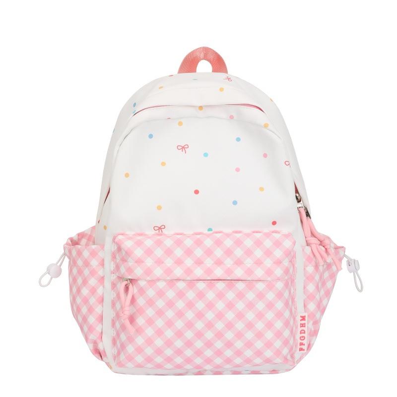 Schoolbag New Ins Cute Polka Dot Plaid Backpack, Primary and Secondary School Schoolbag, Women's Lightweight Large-capacity Travel Backpack
