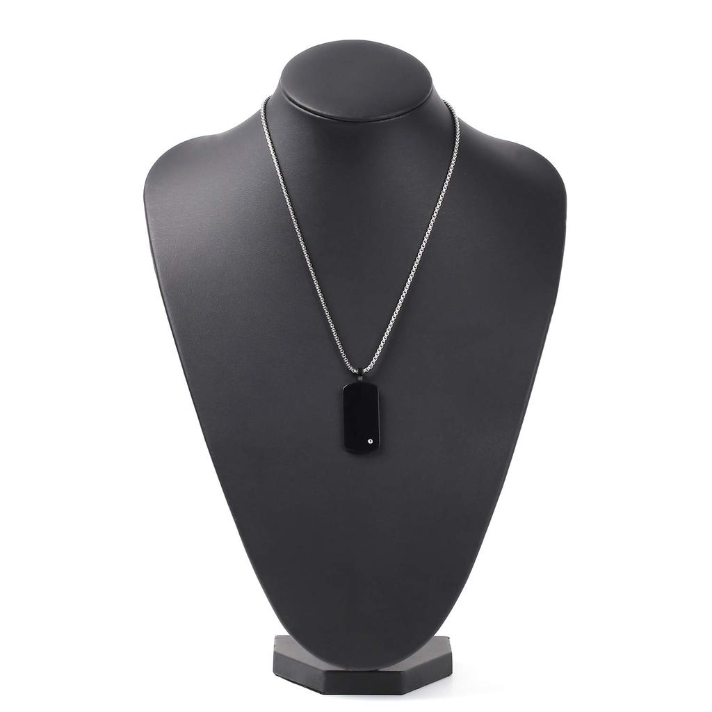 TSUKIYO Necklace for Military Mirror Present Steel Men, Tungsten, Tag, Finish, Gift, (Stainless Tag, Black)