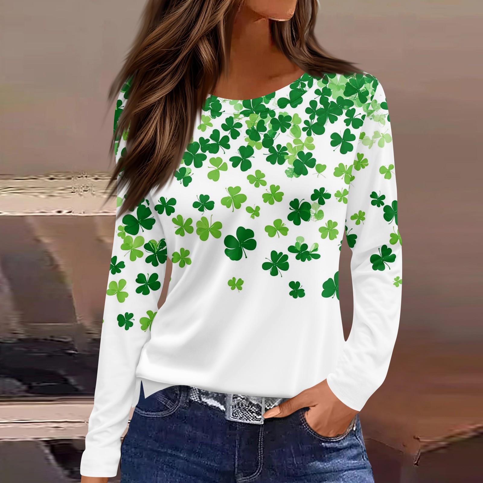 

Жіноча модна повсякденна футболка з розрізом і круглим вирізом з довгим рукавом і принтом. S