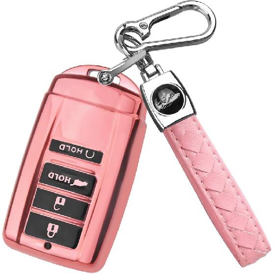 QBUC Key Fob Cover for Acura MDX 2014-, for Acura RDX 2015-, Soft Key Shells Case with Keychain for ILX RLX TLX 2015- Car Accessories(4