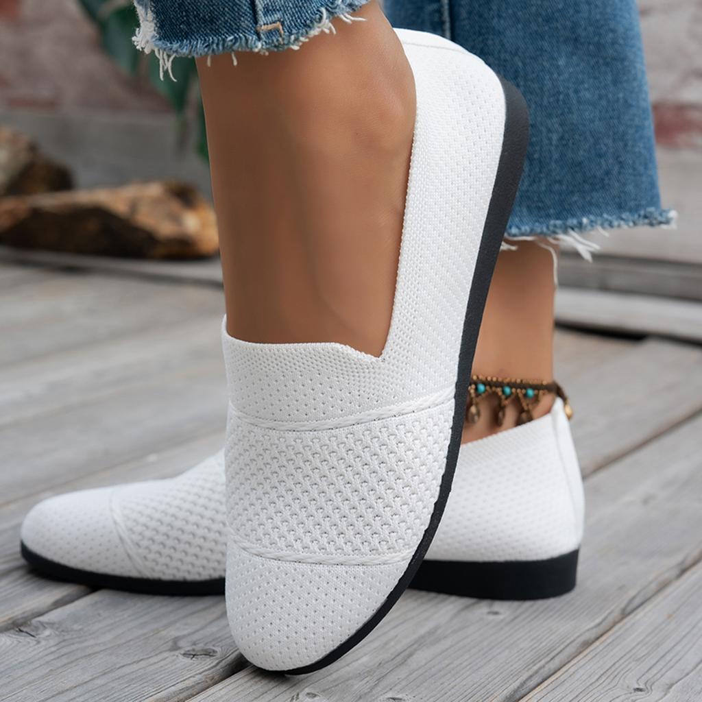 Women's Fashion Large Size Flat Bottom Knitted Slip-On Low Cut Breathable Bean Shoes Summer Casual Shoes Comfortable Rubber Sole