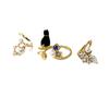 Korean Style Gemstone Cat Pearl Nail Art Ring Set - 4 Pieces