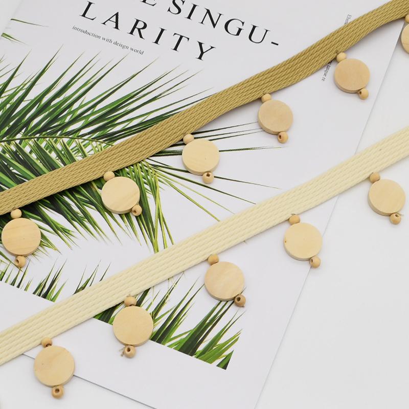 3/6M Japanese Style Wood Bead Pendant Tassel Fringe Lace Trim Edge Diy Upholstery Chandelier Tablecloth Curtain Decor Accessory