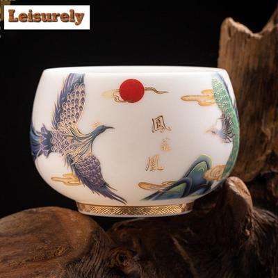 Boutique Sheep Fat Jade Porcelain Teacup Dehua White Master Cup Phoenix Personal Tea Bowl Chazhan Mugs Kung Fu Teaset Gift Box