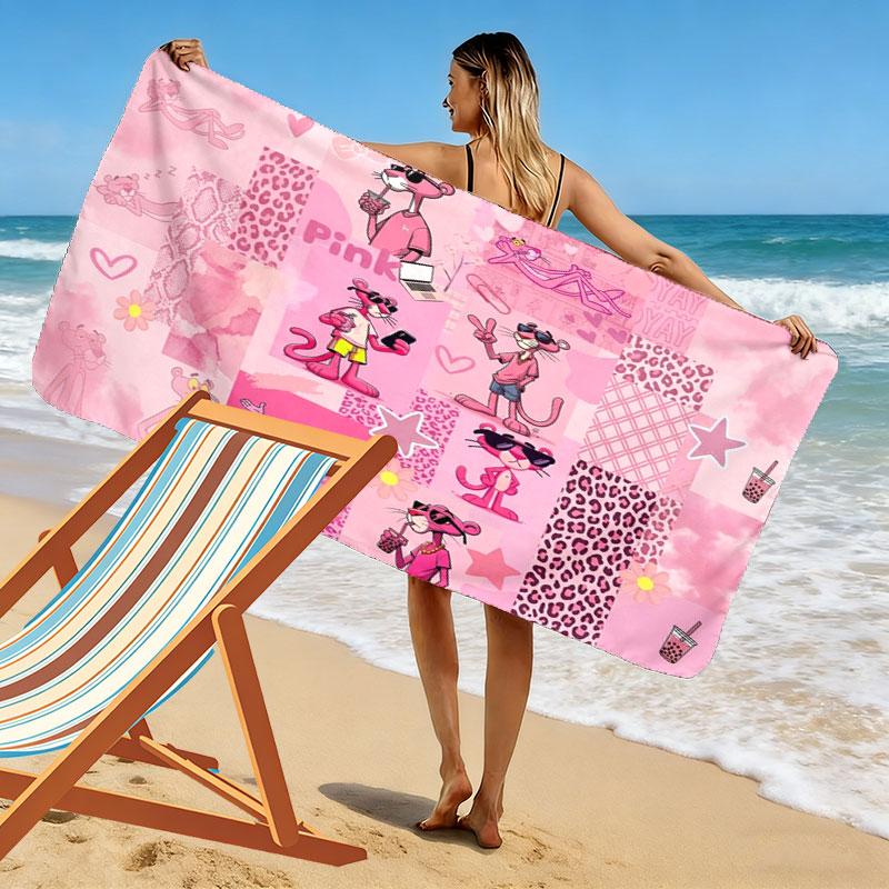 Pink Panther Print Beach Towel, Large Soft Quick Dry Towel for Beach Camping Swimming
