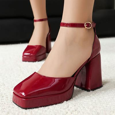 Fashion High Heels Women's Pumps Shoes Large Size 43 Classic Red Black Block Heeled Elegant Prom OL Office Wedding Shoes Ladies