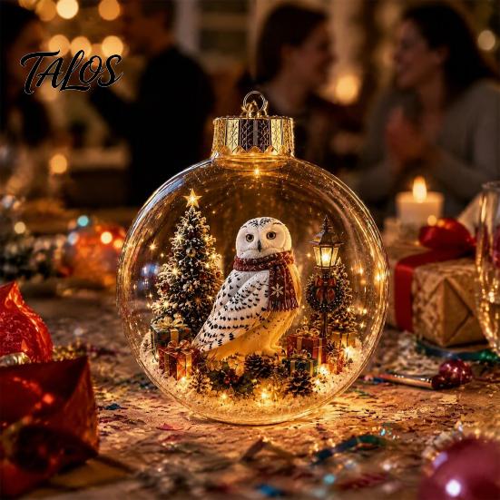 LED Christmas Baubles Glowing Scene Ornament Ball with Light for Tree Hanging And Tabletop Festive Lamps Decor, Transparent Acrylic Holiday