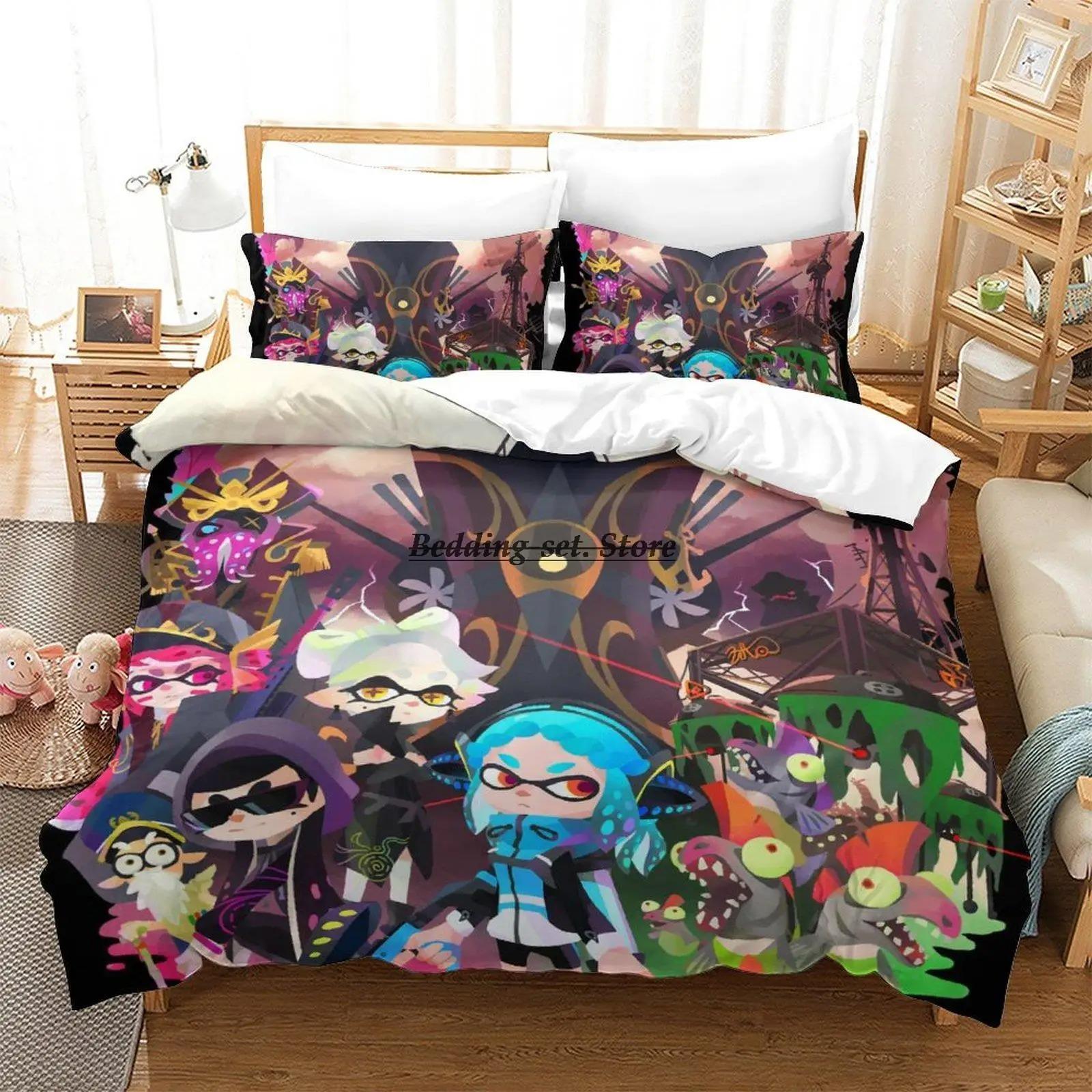 

Комплект постільної білизни Splatoon 3 Inkling Squid Односпальний Двоспальний Повний Королівський Розмір Комплект для ліжка Aldult Kid Спальня Комплекти підодіяльників Комплект простирадла US King 264x228cm