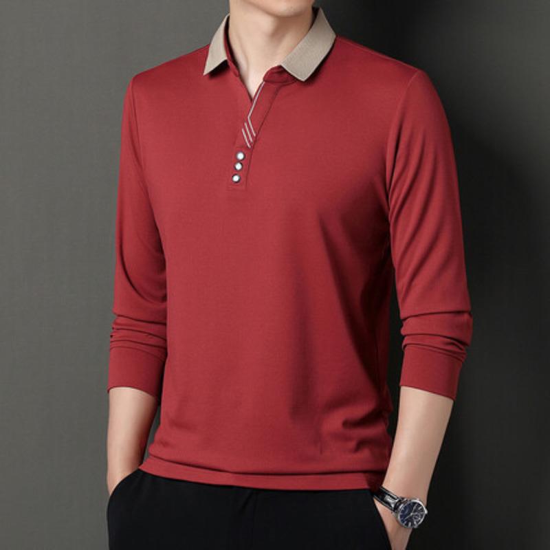 Autumn New Men's Autumn Long Sleeve T-shirt Young and Middle-Aged Men's Loose Lapels Solid Color Polo Shirt Top Base